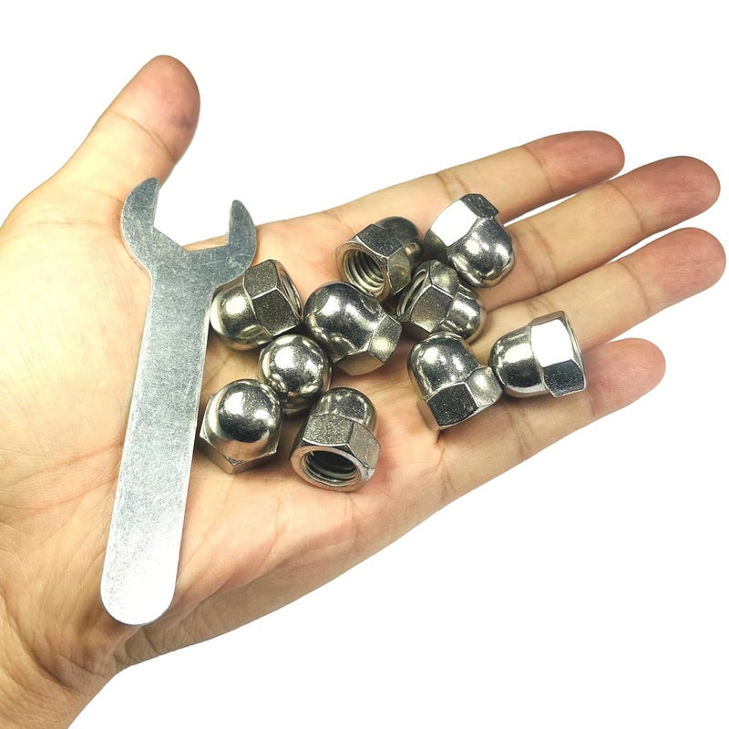 ZDingTech 10pcs 7/16-14 Acorn Cap Nuts,7/16-14 Cap Nuts,Acorn Hex Cap Dome Head Nuts,Dome Nuts,304 Stainless Steel Acorn Nuts,Hardware Nuts,18-8,Bright Finish with Open End Wrench - Image 2